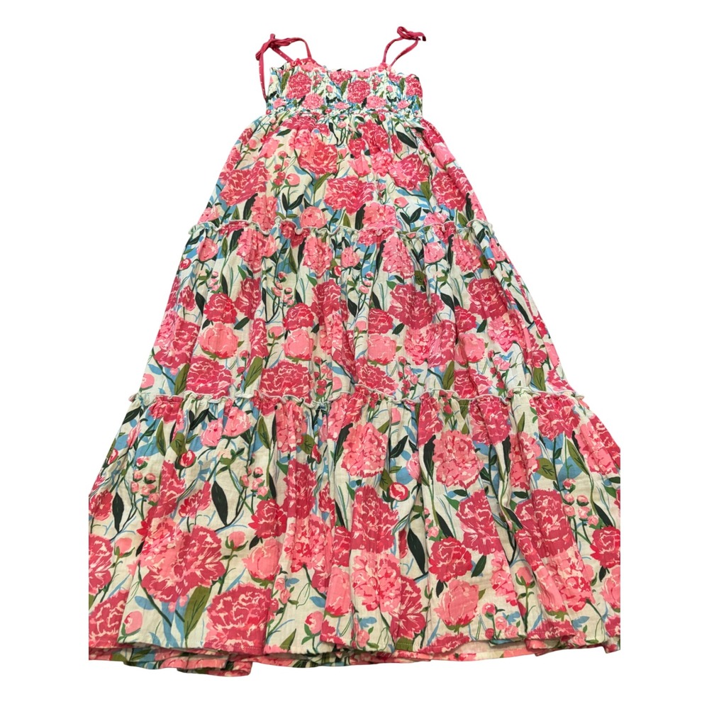SweetHoney Girls Pink Peony Floral Smocked Tiered Maxi Dress‎ Size 10Y Cotton